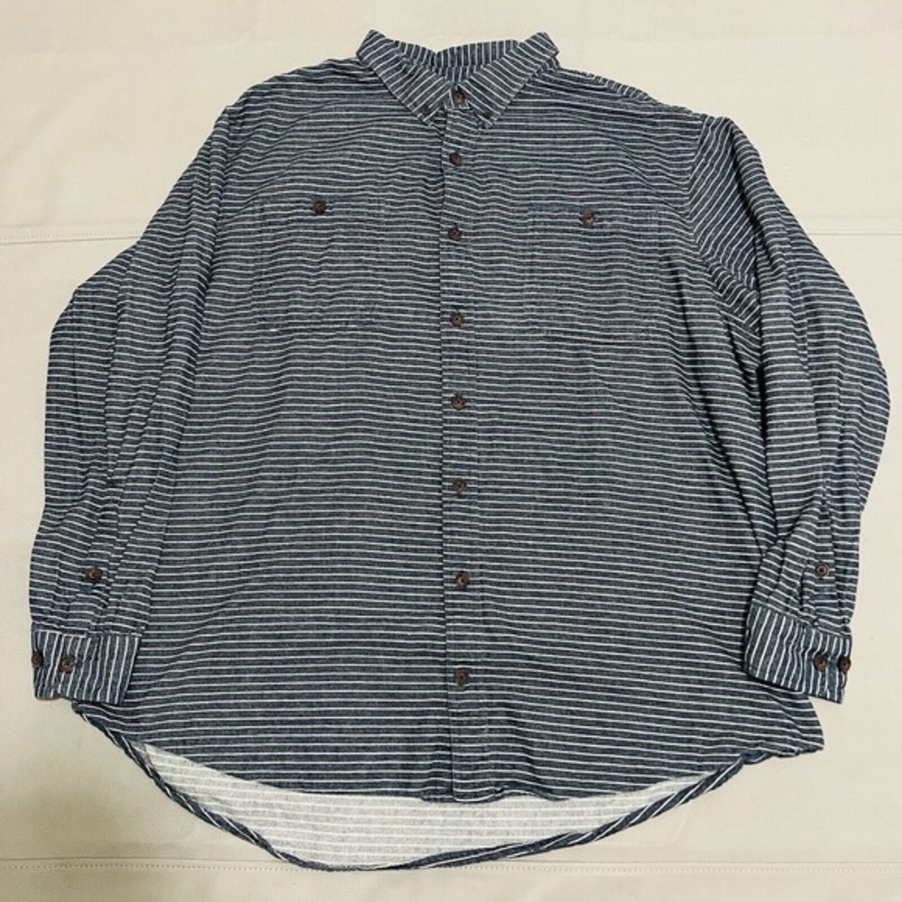 Duluth Trading Co. Men Navy Blue Stripe Conductor Button Up Down Shirt-3XLT-1334